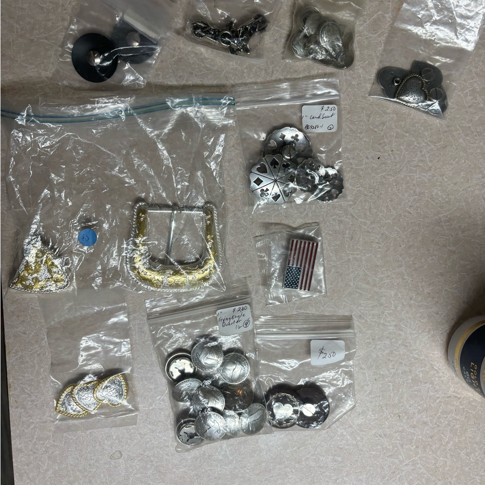 Sterling silver western belt buckle and buttons for leather working